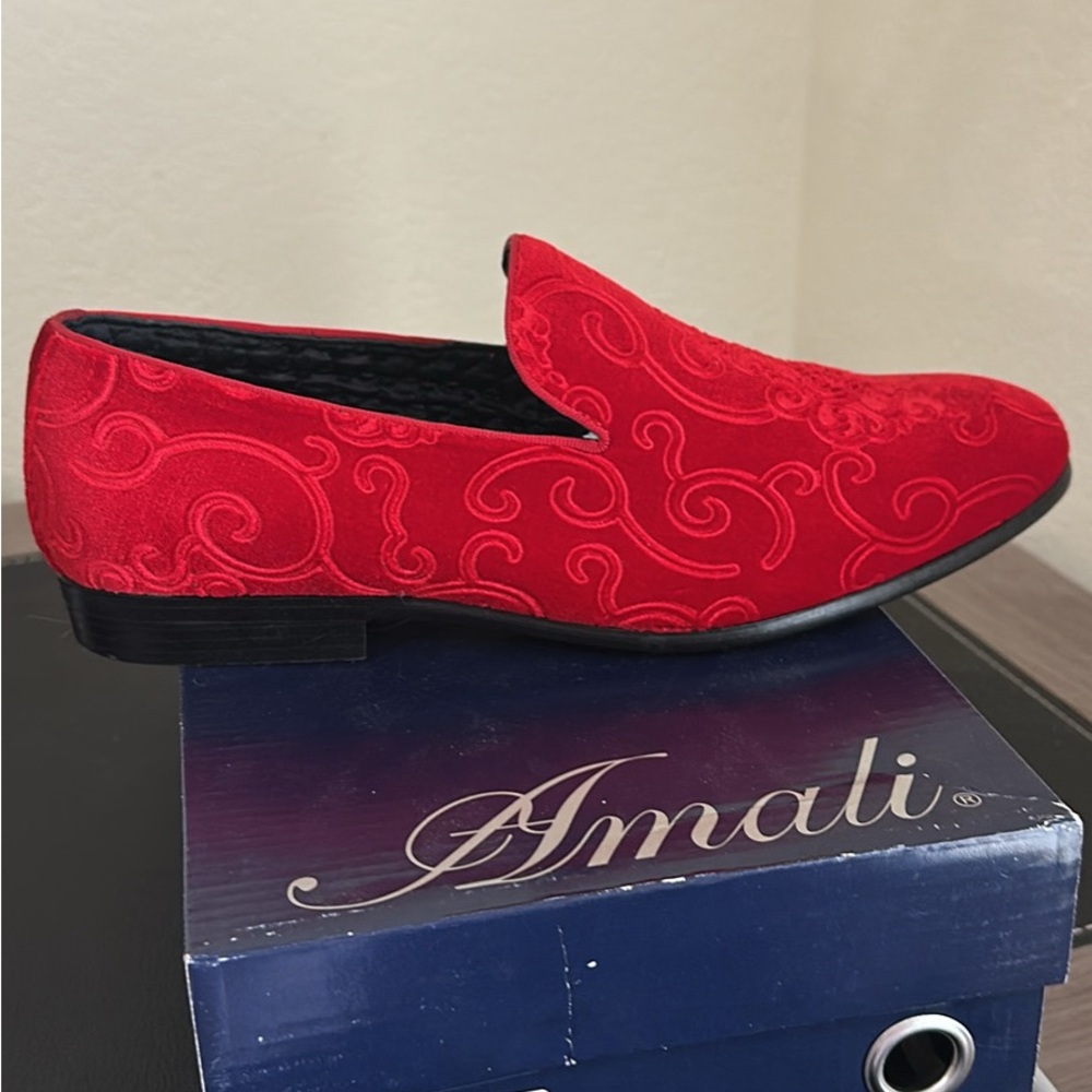 Amalfi Red Velvet Embroidered Men's Slip-On Loafers
